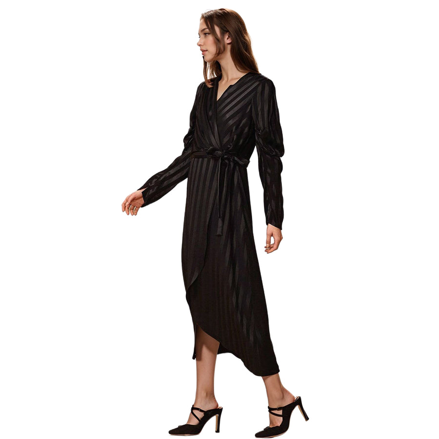 Women's Puffy Shoulder Dress in Black Stripe