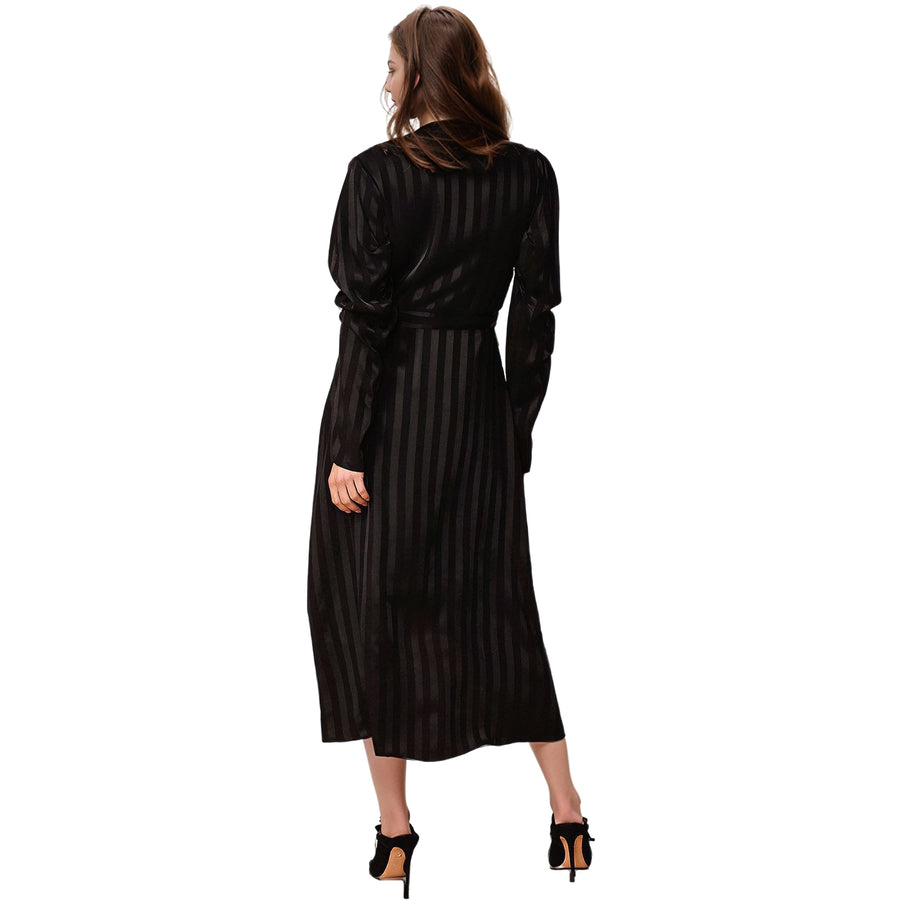 Women's Puffy Shoulder Dress in Black Stripe