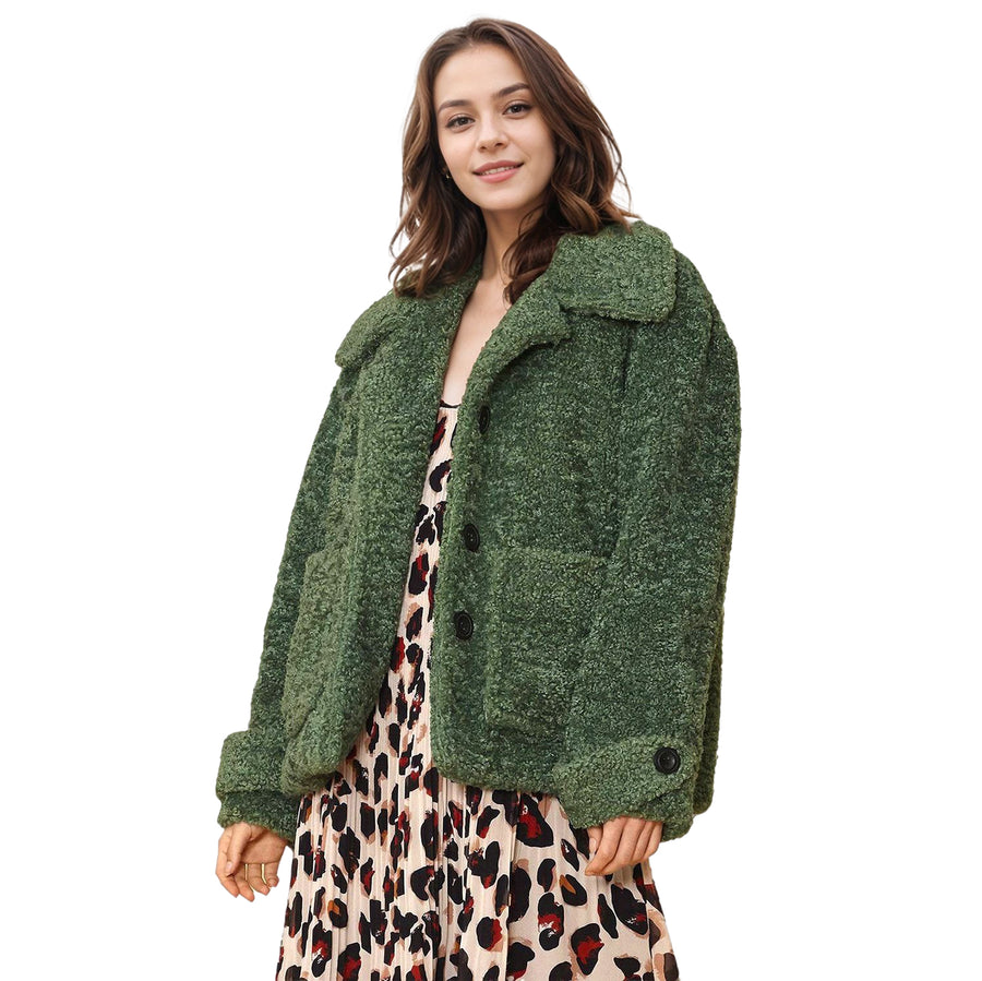 Women's Shearling Coat in Fall Forest