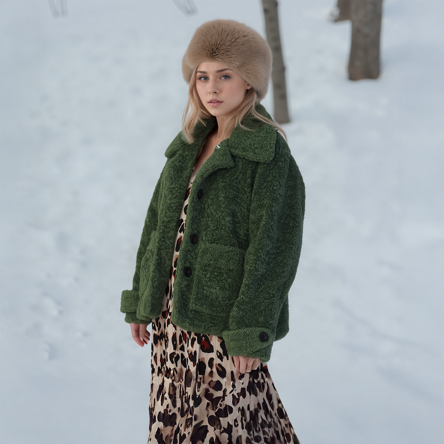 Women's Shearling Coat in Fall Forest