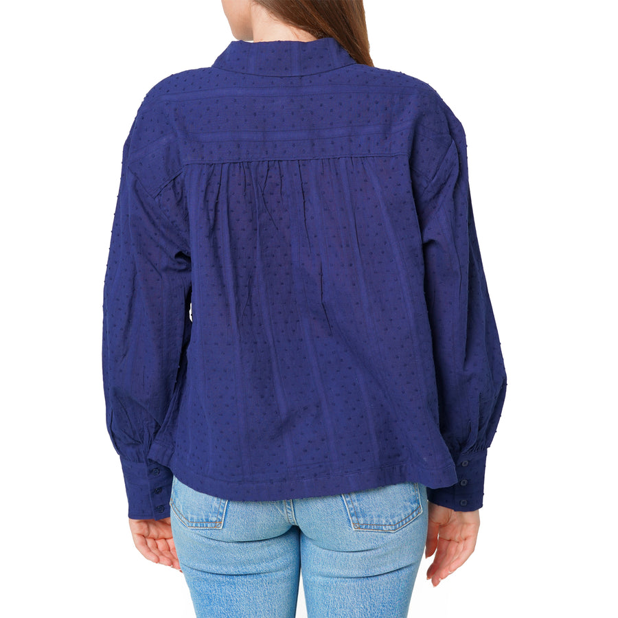 Women's Dotted Tie Neck Blouse in Midnight Stripe