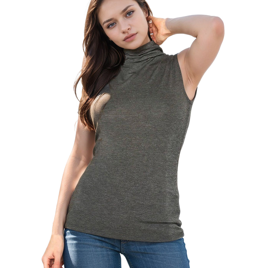 Women's Sleeveless Turtle Neck Fitted Top