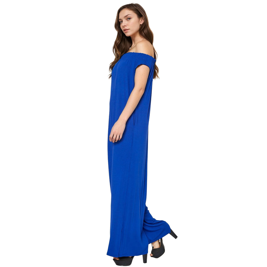 Women's Off Shoulder Wide Leg Jumpsuit With Pockets