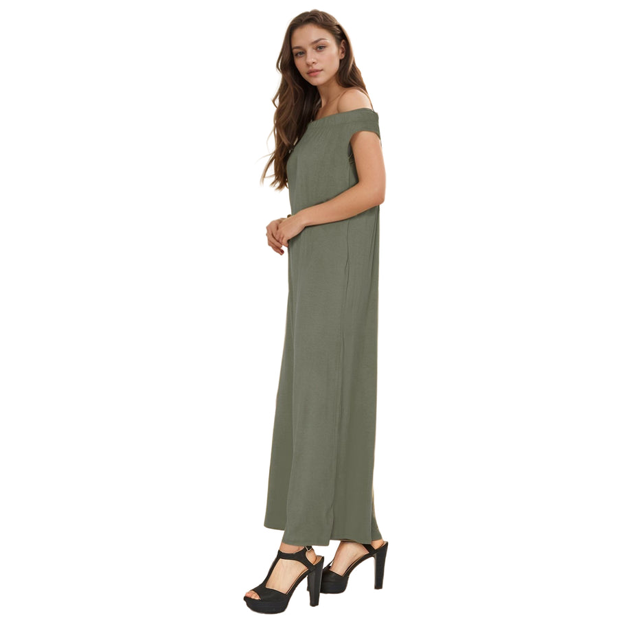 Women's Off Shoulder Wide Leg Jumpsuit With Pockets