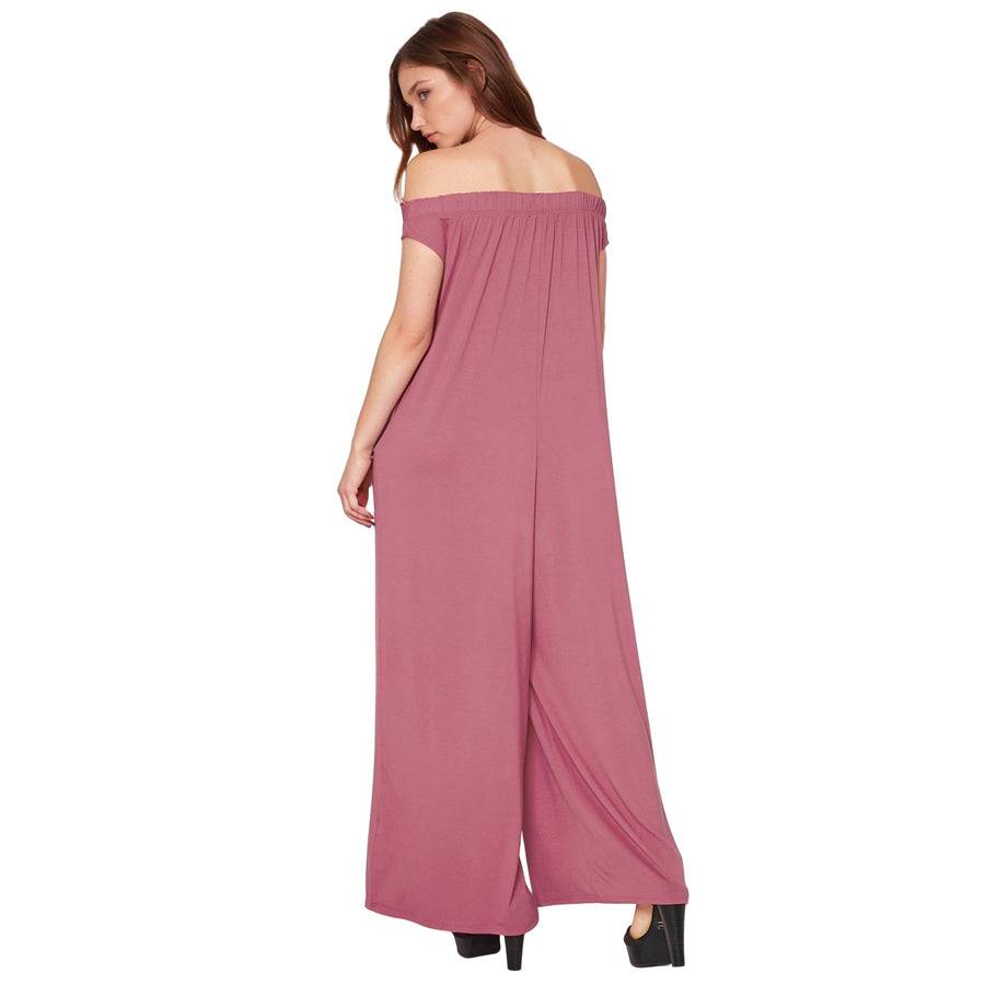 Women's Off Shoulder Wide Leg Jumpsuit With Pockets