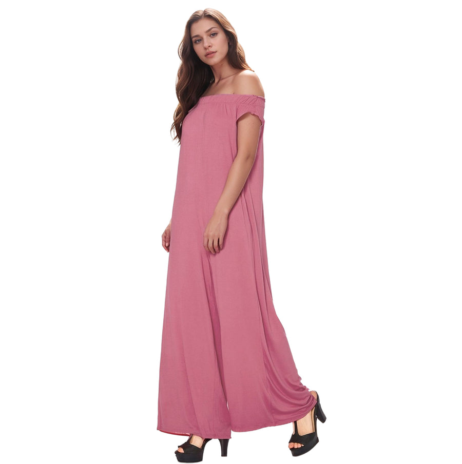 Women's Off Shoulder Wide Leg Jumpsuit With Pockets