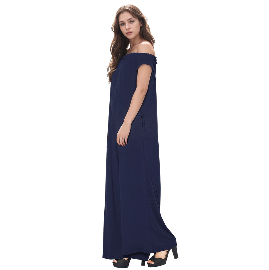 Women's Off Shoulder Wide Leg Jumpsuit With Pockets
