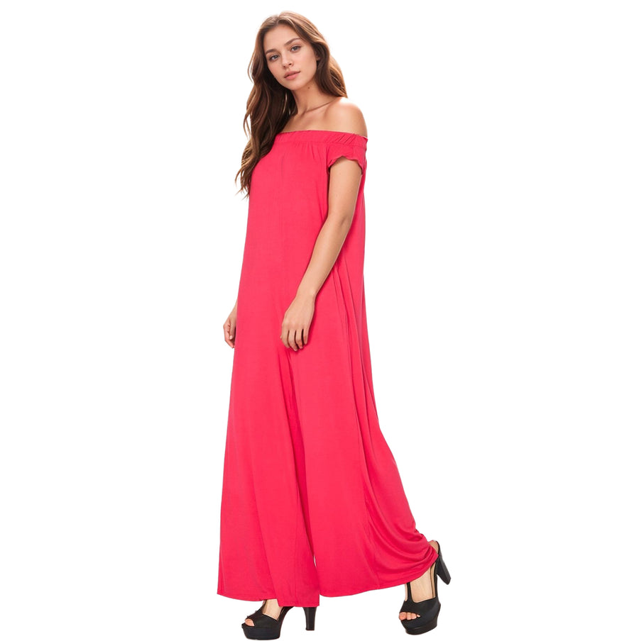 Women's Off Shoulder Wide Leg Jumpsuit With Pockets