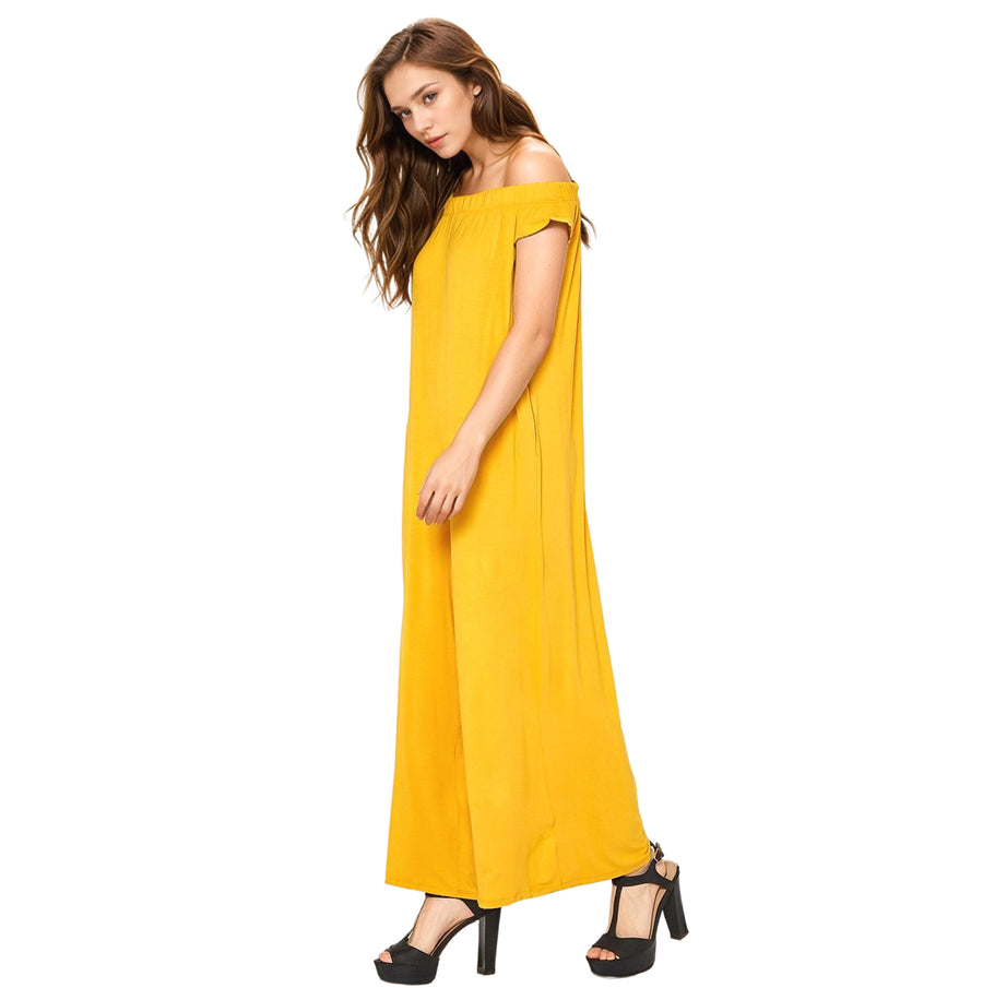 Women's Off Shoulder Wide Leg Jumpsuit With Pockets