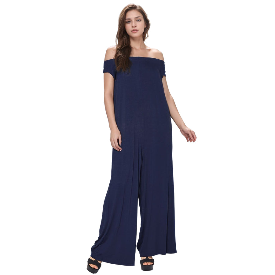 Women's Off Shoulder Wide Leg Jumpsuit With Pockets