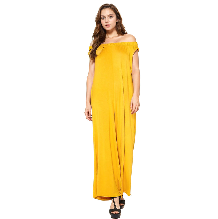 Women's Off Shoulder Wide Leg Jumpsuit With Pockets