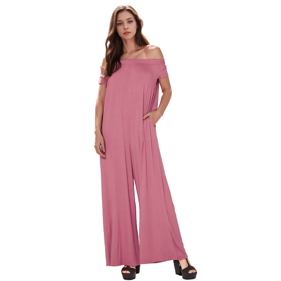 Women's Off Shoulder Wide Leg Jumpsuit With Pockets