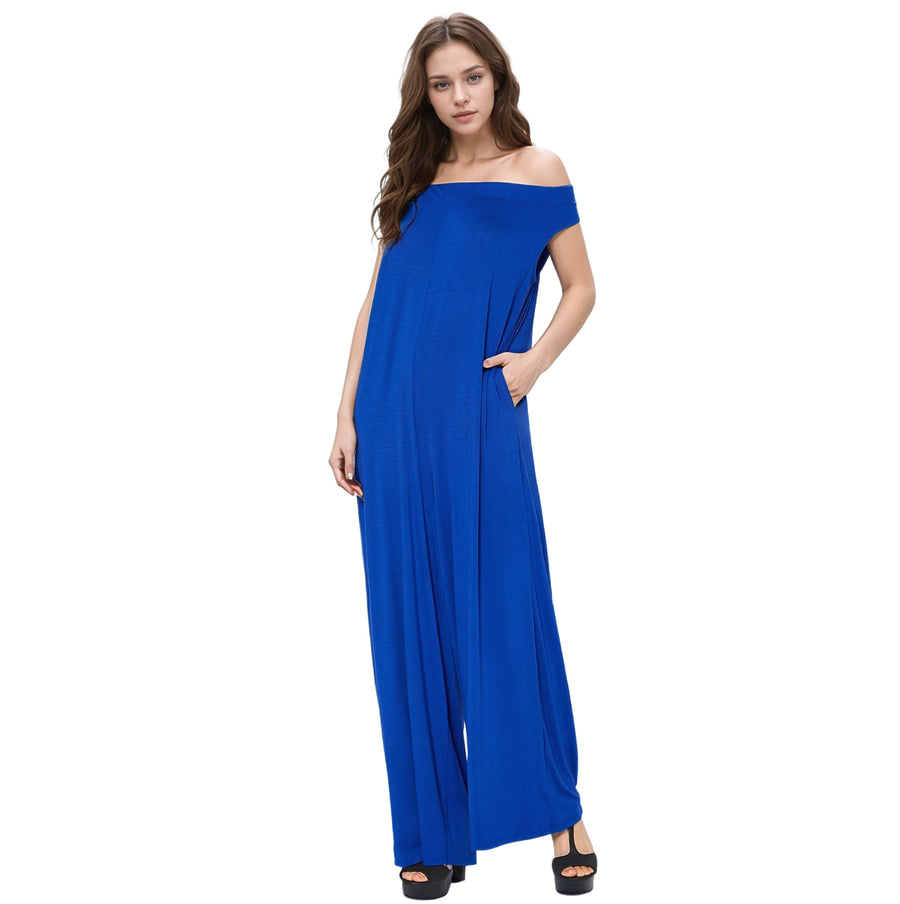 Women's Off Shoulder Wide Leg Jumpsuit With Pockets