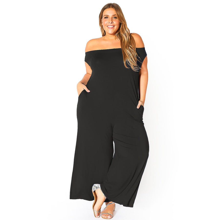 Plus Size Off Shoulder Wide Leg Jumpsuit