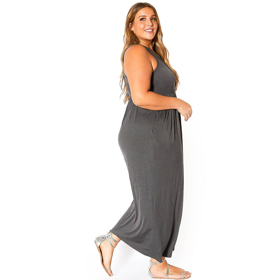 Plus Size Womens Sleeveless Pleated Maxi Dress Olive / 1x Plus Size Womens Sleeveless Pleated Maxi Dress Olive / 1x