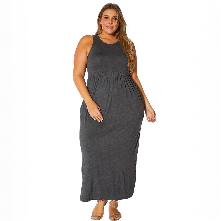 Plus Size Womens Sleeveless Pleated Maxi Dress Olive / 1x Plus Size Womens Sleeveless Pleated Maxi Dress Olive / 1x