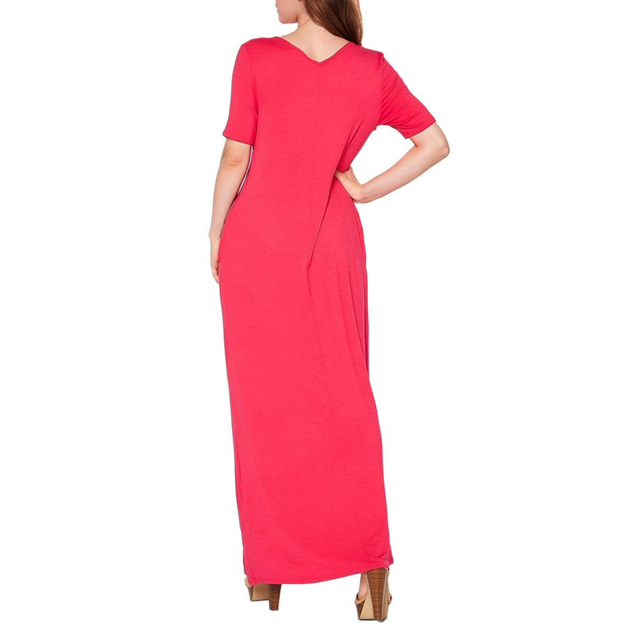 Women's V-neck Short Sleeve Maxi Dress With Pockets