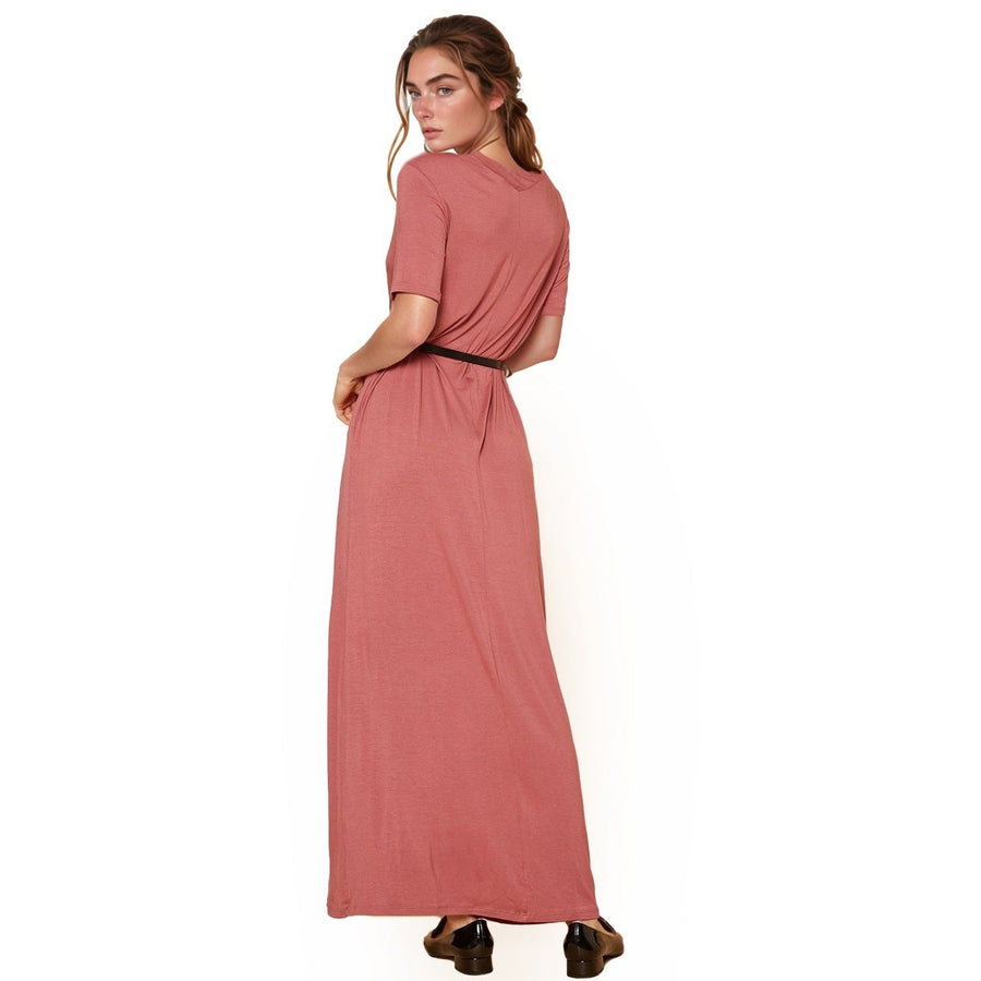 Women's V-neck Short Sleeve Maxi Dress With Pockets