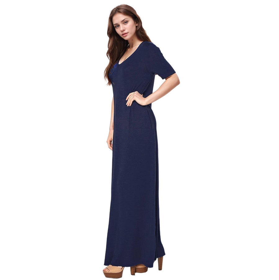 Women's V-neck Short Sleeve Maxi Dress With Pockets