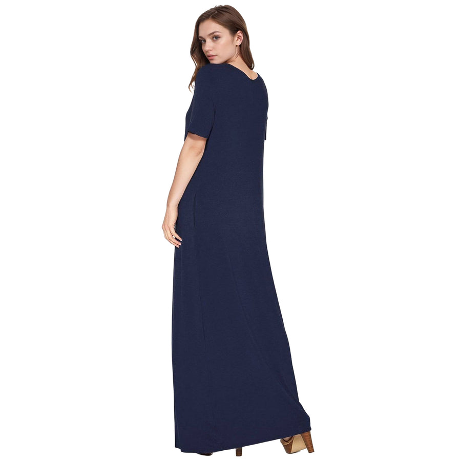 Women's V-neck Short Sleeve Maxi Dress With Pockets