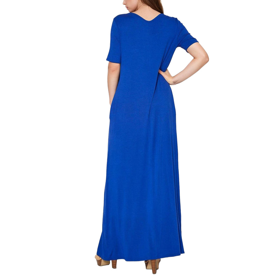Women's V-neck Short Sleeve Maxi Dress With Pockets