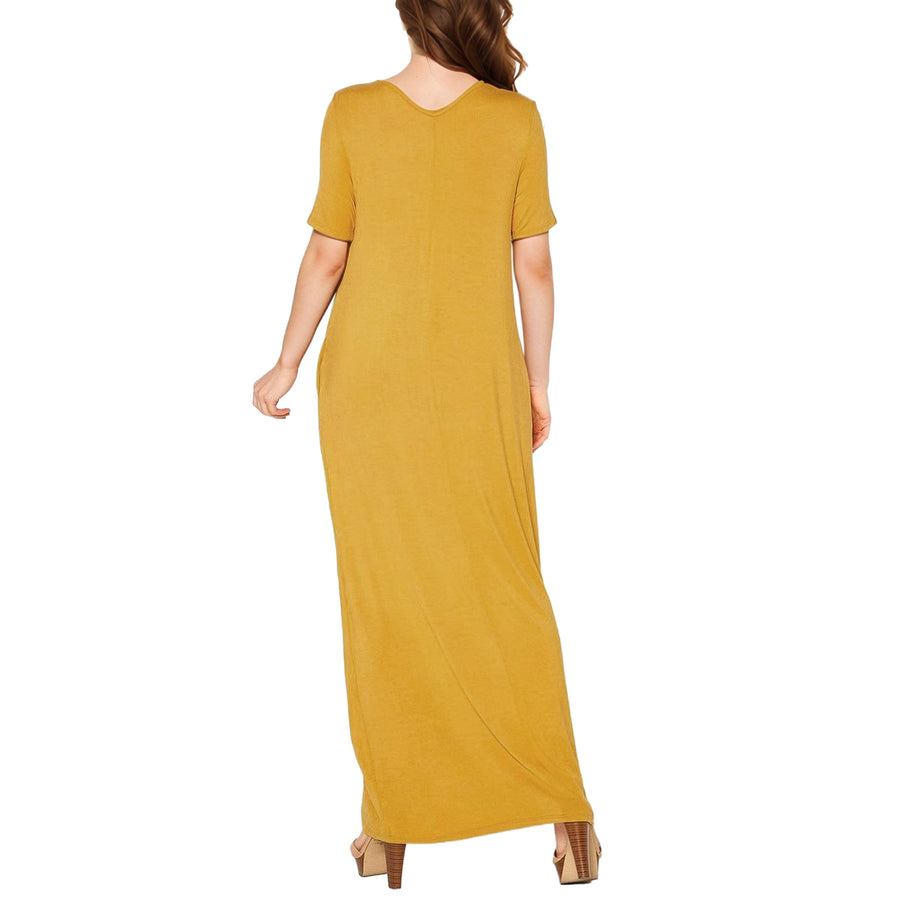Women's V-neck Short Sleeve Maxi Dress With Pockets