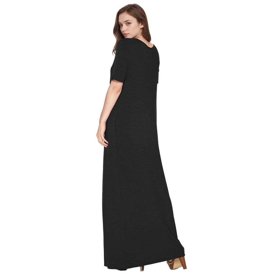 Women's V-neck Short Sleeve Maxi Dress With Pockets