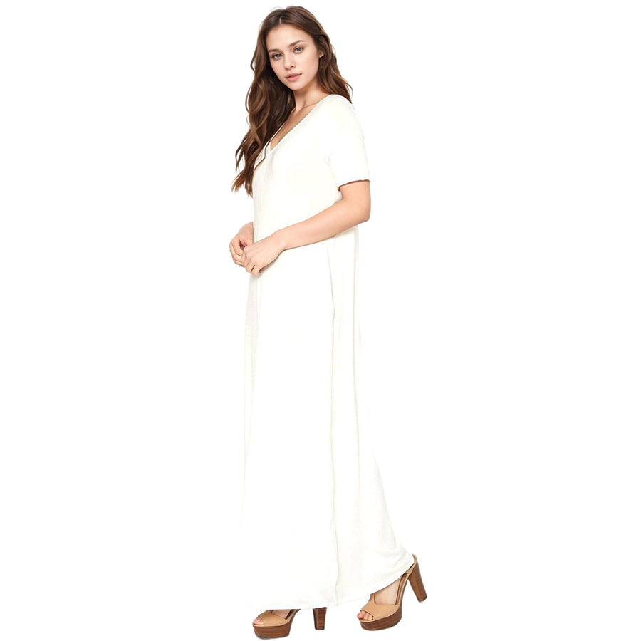 Women's V-neck Short Sleeve Maxi Dress With Pockets