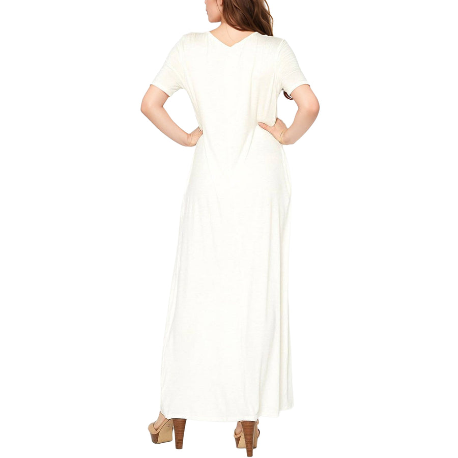 Women's V-neck Short Sleeve Maxi Dress With Pockets