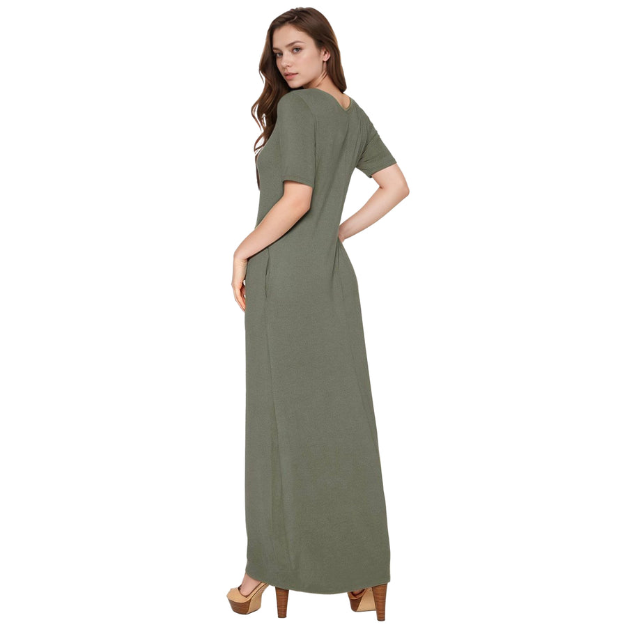 Women's V-neck Short Sleeve Maxi Dress With Pockets