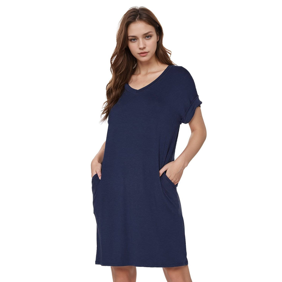 Women's Round Neck T-shirt Dress With Pocket