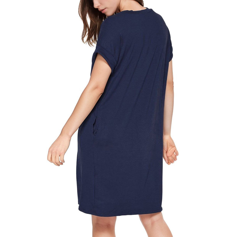 Women's Round Neck T-shirt Dress With Pocket