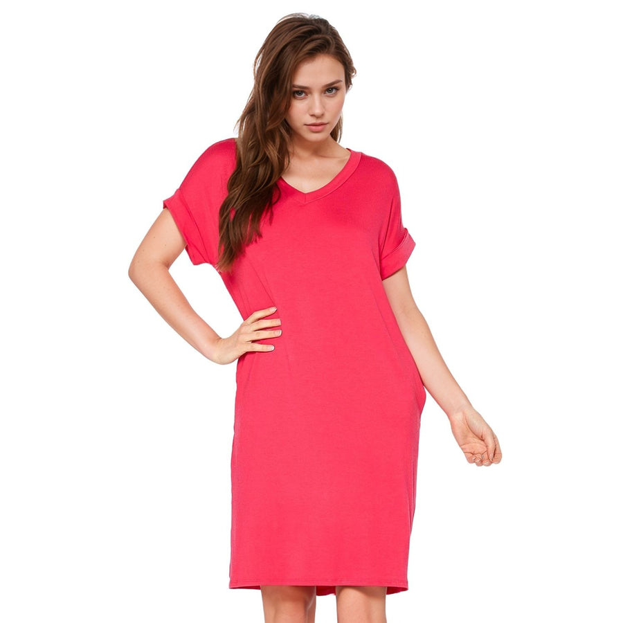 Women's Round Neck T-shirt Dress With Pocket