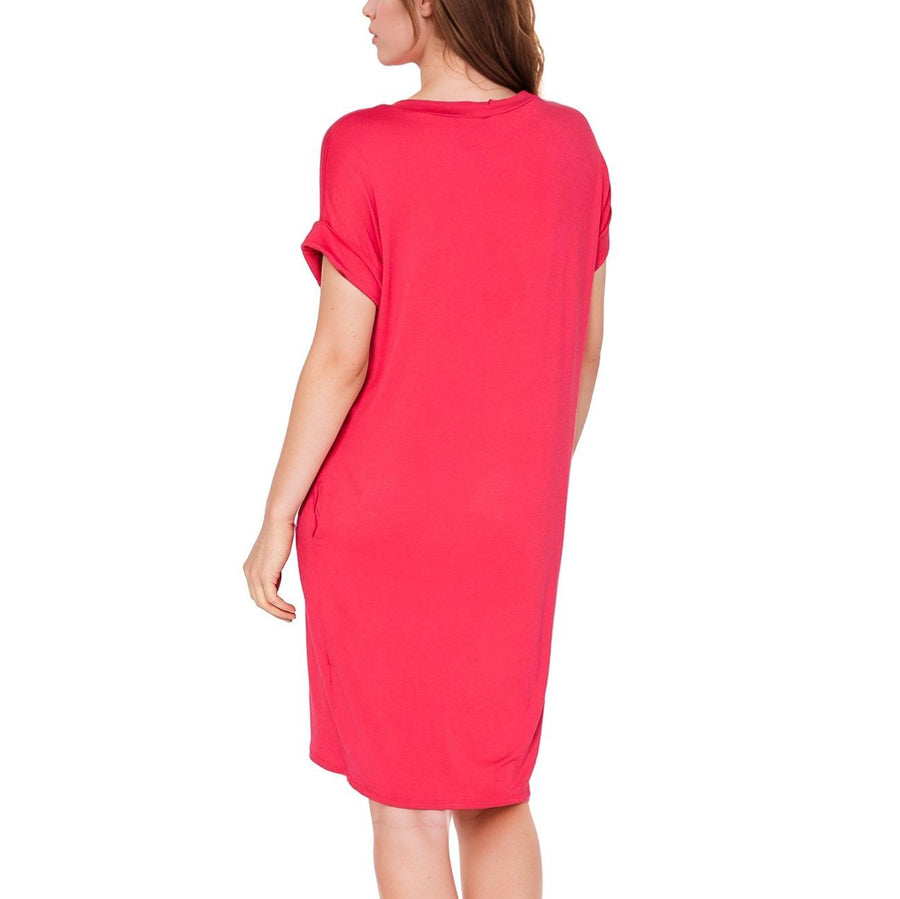 Women's Round Neck T-shirt Dress With Pocket