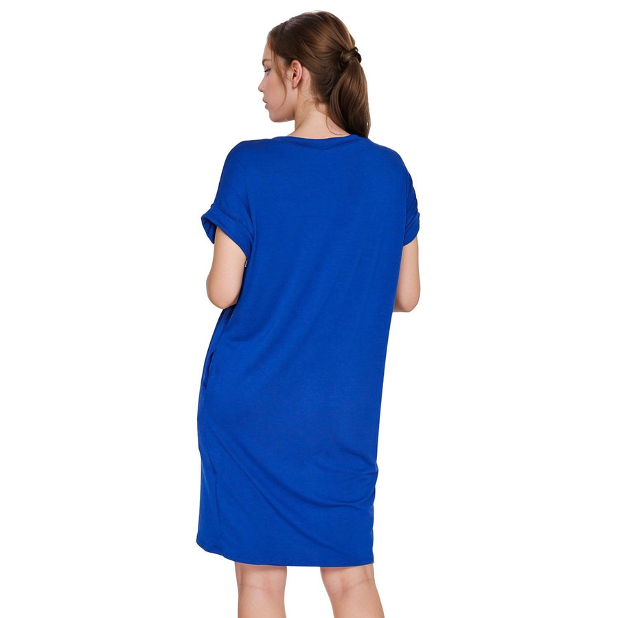 Women's Round Neck T-shirt Dress With Pocket