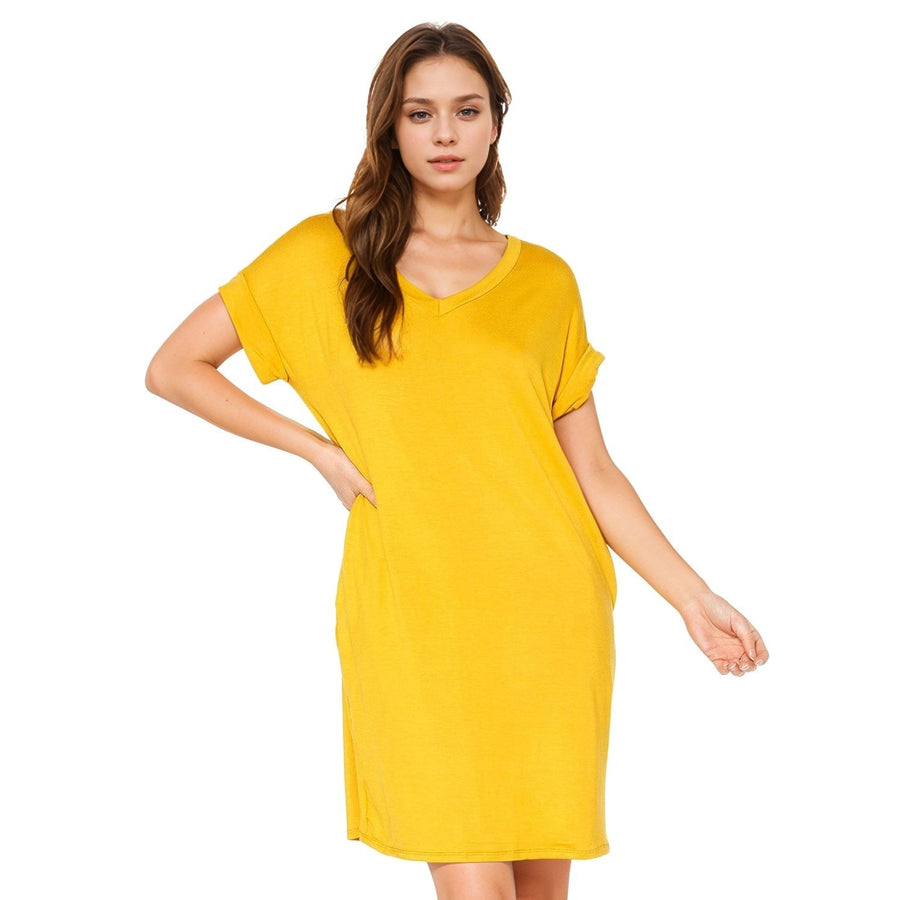 Women's Round Neck T-shirt Dress With Pocket