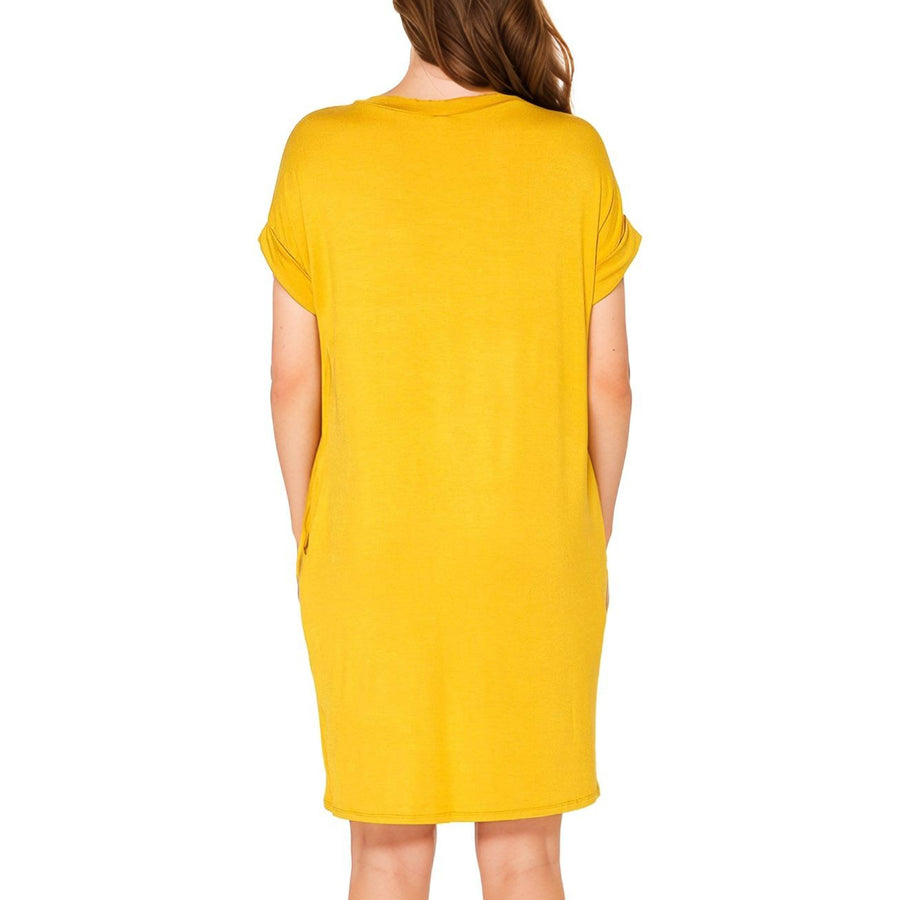 Women's Round Neck T-shirt Dress With Pocket