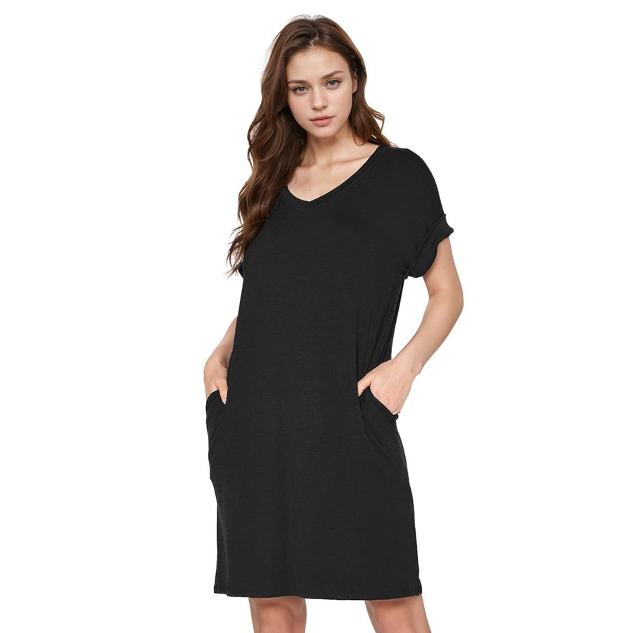 Women's Round Neck T-shirt Dress With Pocket