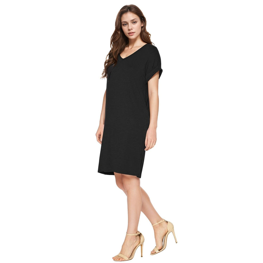 Women's Round Neck T-shirt Dress With Pocket