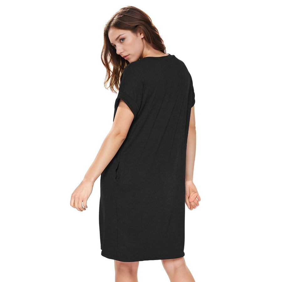 Women's Round Neck T-shirt Dress With Pocket