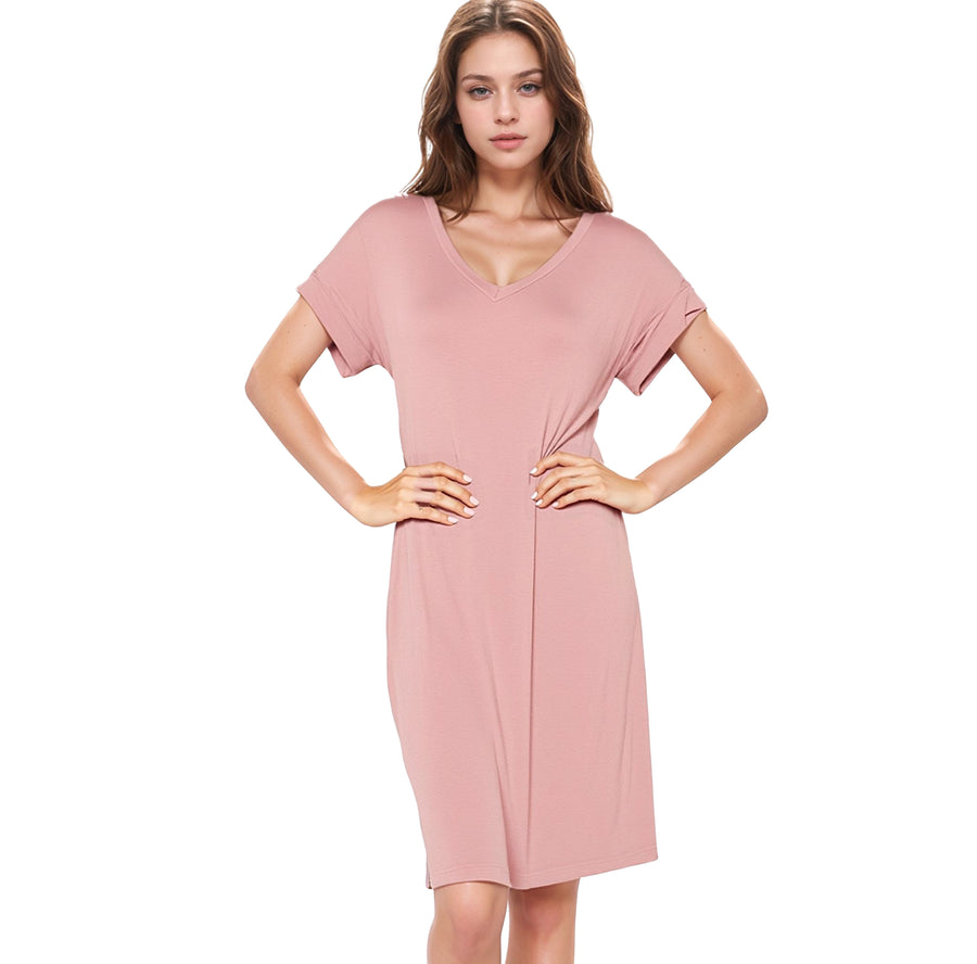 Women's Round Neck T-shirt Dress With Pocket