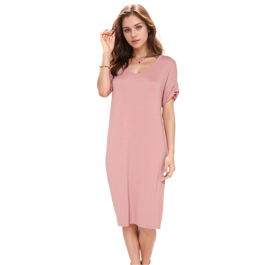 Women's Round Neck T-shirt Dress With Pocket