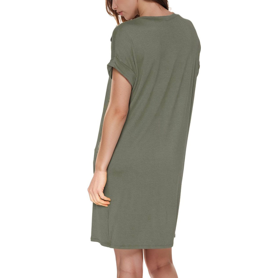Women's Round Neck T-shirt Dress With Pocket