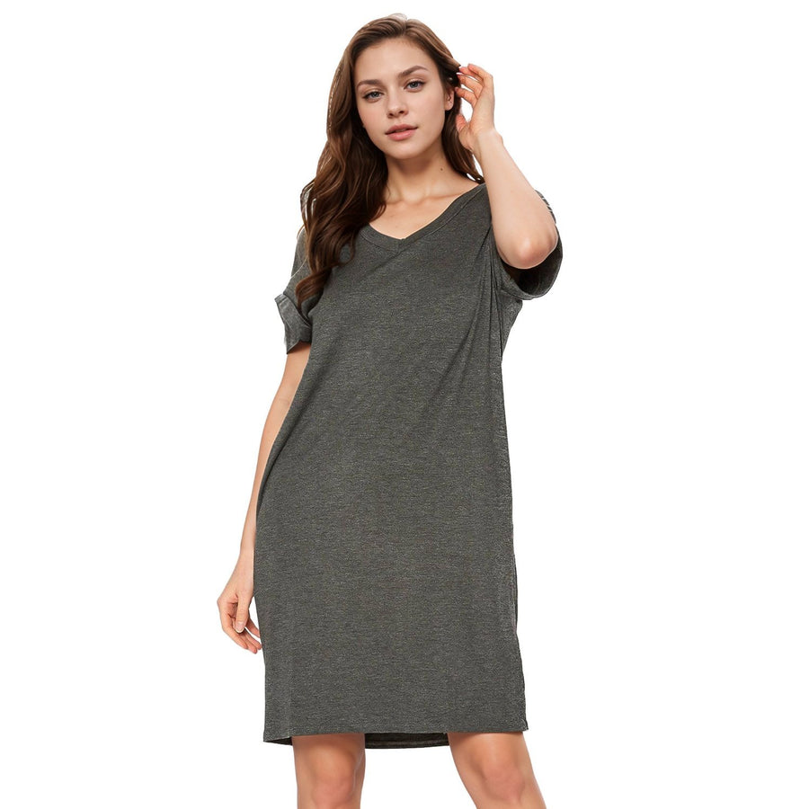 Women's Round Neck T-shirt Dress With Pocket
