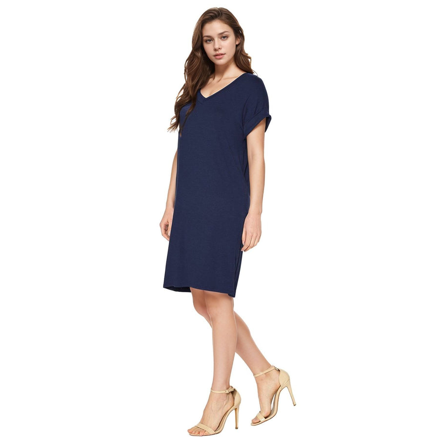 Women's Round Neck T-shirt Dress With Pocket