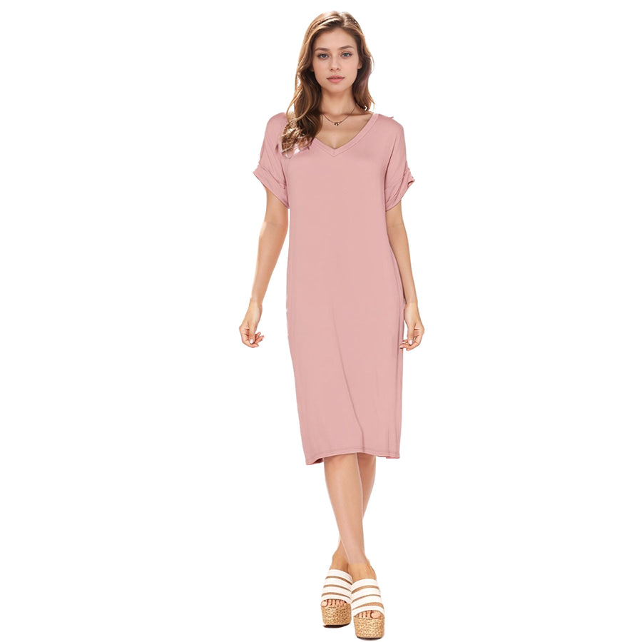 Women's Round Neck T-shirt Dress With Pocket