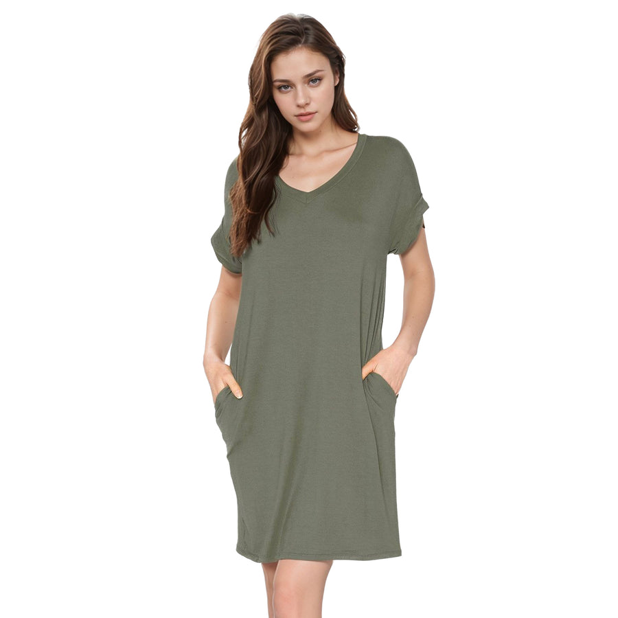 Women's Round Neck T-shirt Dress With Pocket