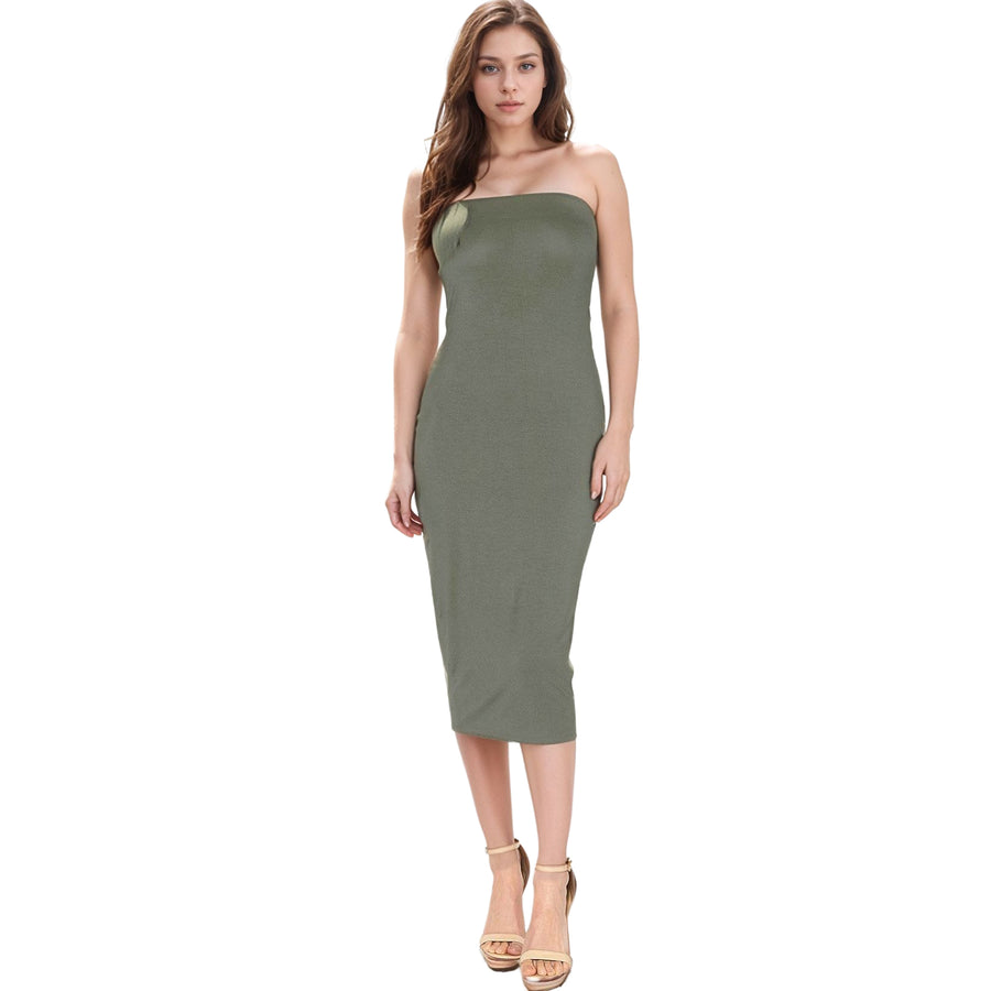 Women's Tube Top Bodycon Midi Dress