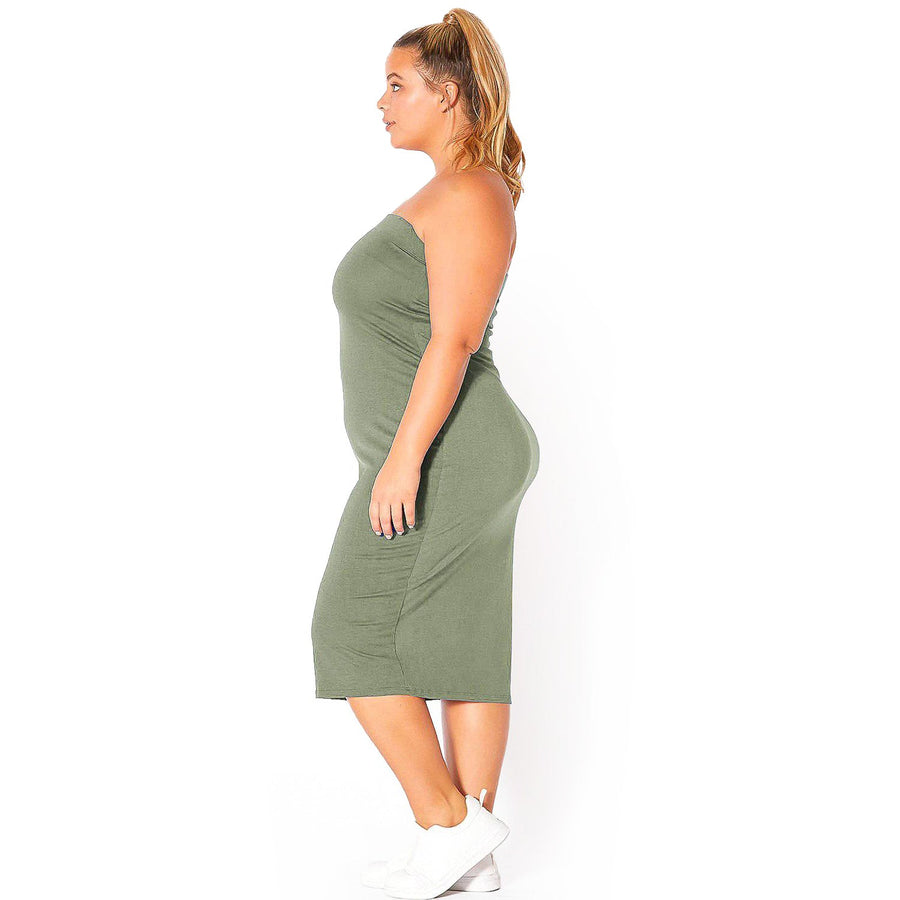Plus Size Tube Top Bodycon Midi Dress 1x / olive