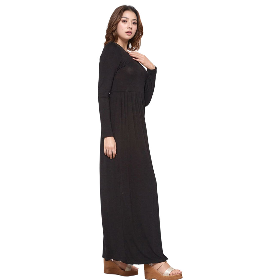 Women's Basic Long Sleeve Fit & Flare Maxi Dress Women's Basic Long Sleeve Fit & Flare Maxi Dress
